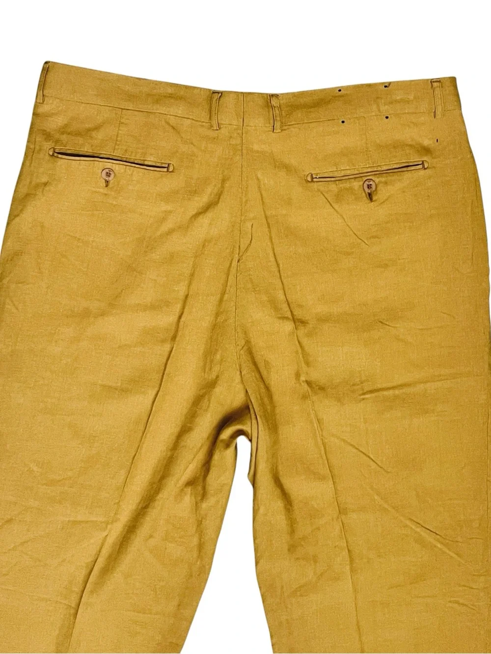 Vintage Vitali 100% Linen Men’s Pants Pleated Mustard/Yellow Pockets Sz 40x28